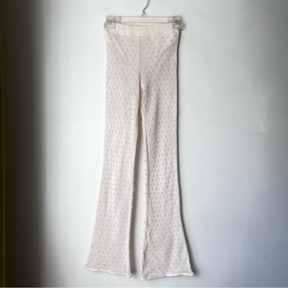 Oh Polly Ivory Sheer For Your Sheer Pearl Beaded Crochet Flare Pants 0 - Picture 3 of 6
